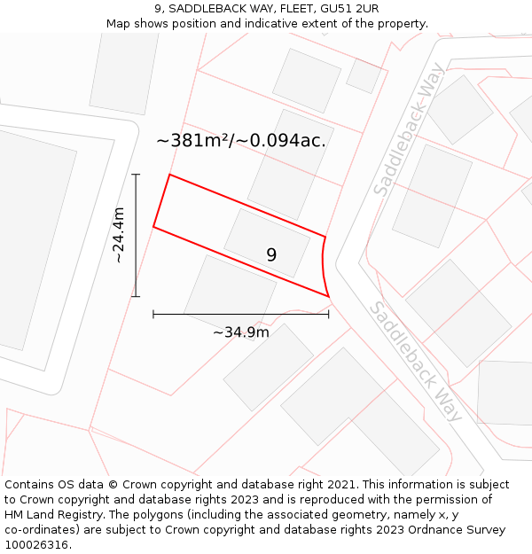 9, SADDLEBACK WAY, FLEET, GU51 2UR: Plot and title map