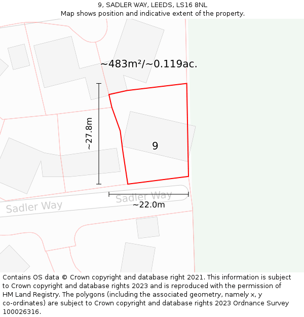 9, SADLER WAY, LEEDS, LS16 8NL: Plot and title map