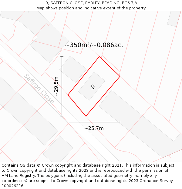 9, SAFFRON CLOSE, EARLEY, READING, RG6 7JA: Plot and title map