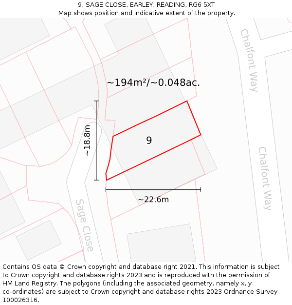 9, SAGE CLOSE, EARLEY, READING, RG6 5XT: Plot and title map