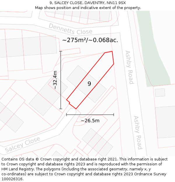 9, SALCEY CLOSE, DAVENTRY, NN11 9SX: Plot and title map