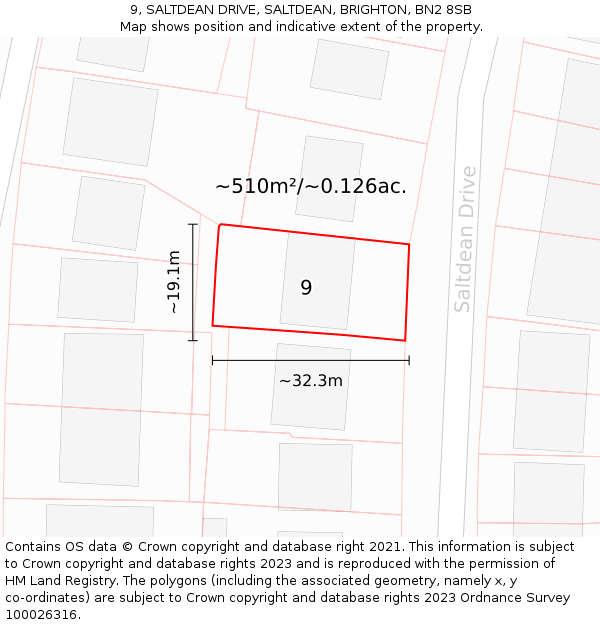 9, SALTDEAN DRIVE, SALTDEAN, BRIGHTON, BN2 8SB: Plot and title map
