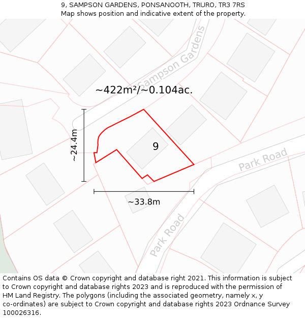 9, SAMPSON GARDENS, PONSANOOTH, TRURO, TR3 7RS: Plot and title map