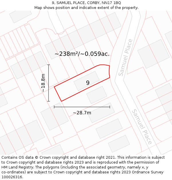 9, SAMUEL PLACE, CORBY, NN17 1BQ: Plot and title map