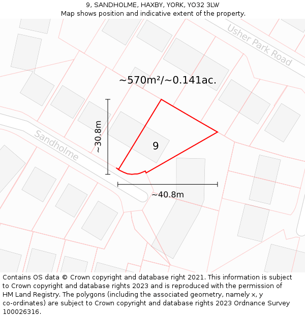 9, SANDHOLME, HAXBY, YORK, YO32 3LW: Plot and title map