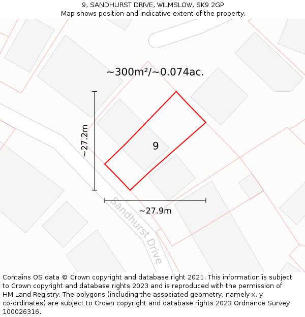 9, SANDHURST DRIVE, WILMSLOW, SK9 2GP: Plot and title map