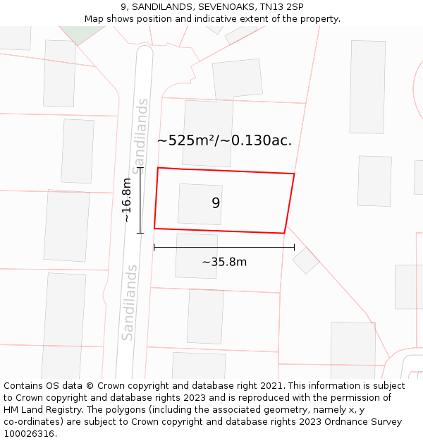 9, SANDILANDS, SEVENOAKS, TN13 2SP: Plot and title map