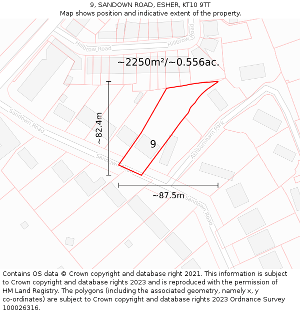 9, SANDOWN ROAD, ESHER, KT10 9TT: Plot and title map