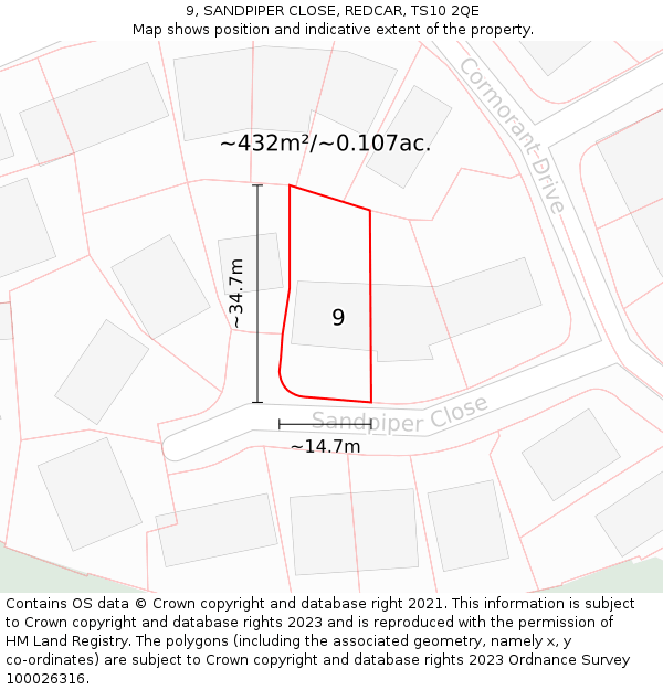 9, SANDPIPER CLOSE, REDCAR, TS10 2QE: Plot and title map