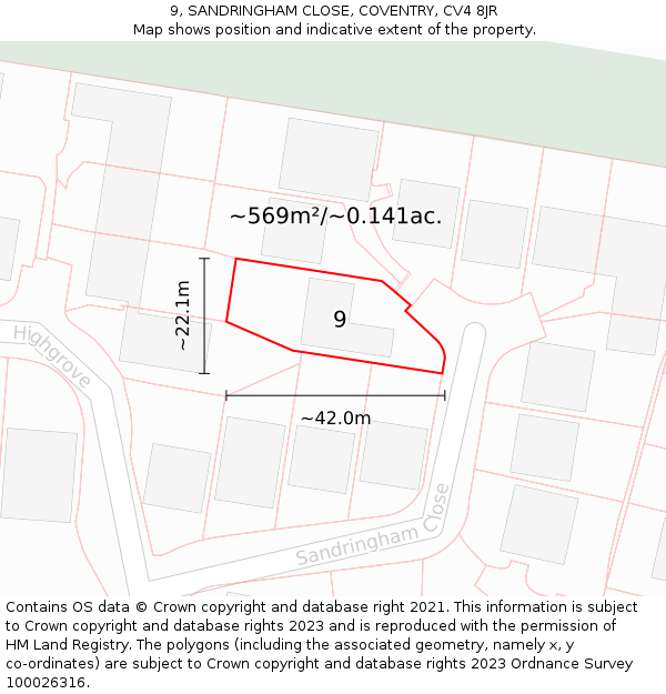 9, SANDRINGHAM CLOSE, COVENTRY, CV4 8JR: Plot and title map