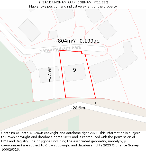 9, SANDRINGHAM PARK, COBHAM, KT11 2EQ: Plot and title map