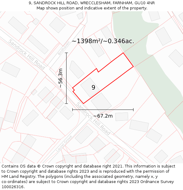 9, SANDROCK HILL ROAD, WRECCLESHAM, FARNHAM, GU10 4NR: Plot and title map