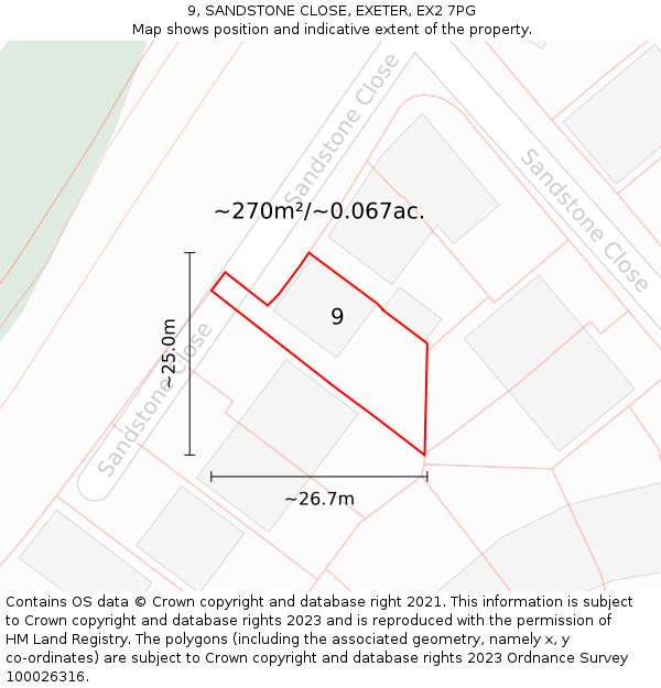 9, SANDSTONE CLOSE, EXETER, EX2 7PG: Plot and title map
