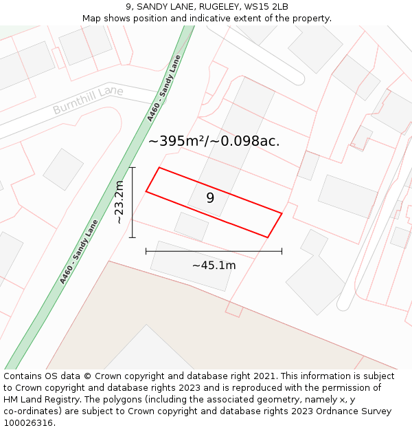 9, SANDY LANE, RUGELEY, WS15 2LB: Plot and title map