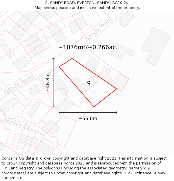 9, SANDY ROAD, EVERTON, SANDY, SG19 2JU: Plot and title map