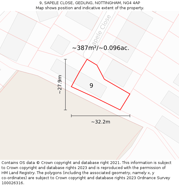 9, SAPELE CLOSE, GEDLING, NOTTINGHAM, NG4 4AP: Plot and title map