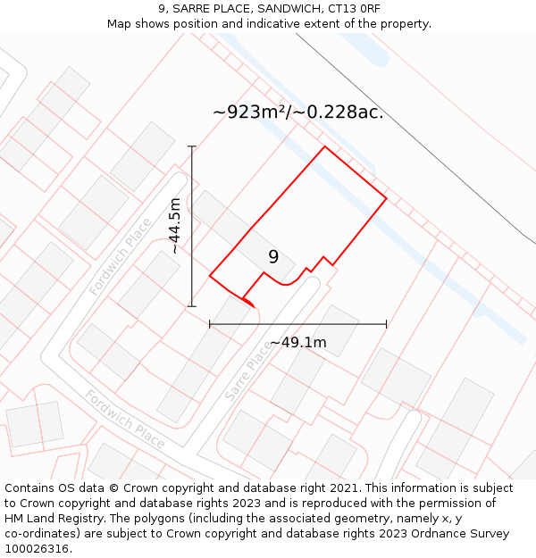 9, SARRE PLACE, SANDWICH, CT13 0RF: Plot and title map