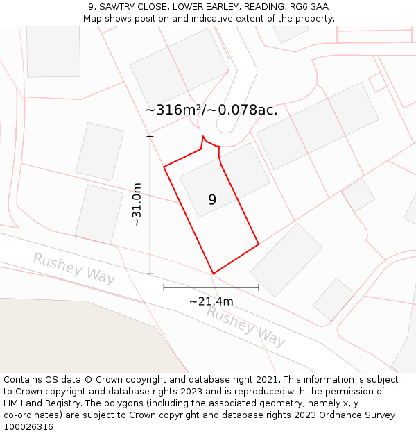 9, SAWTRY CLOSE, LOWER EARLEY, READING, RG6 3AA: Plot and title map