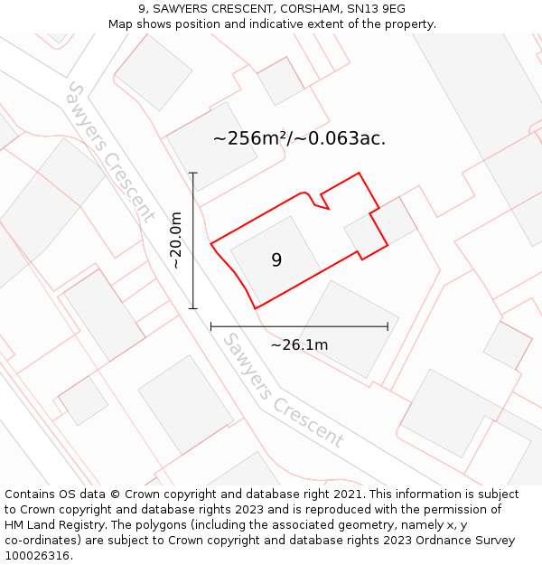 9, SAWYERS CRESCENT, CORSHAM, SN13 9EG: Plot and title map