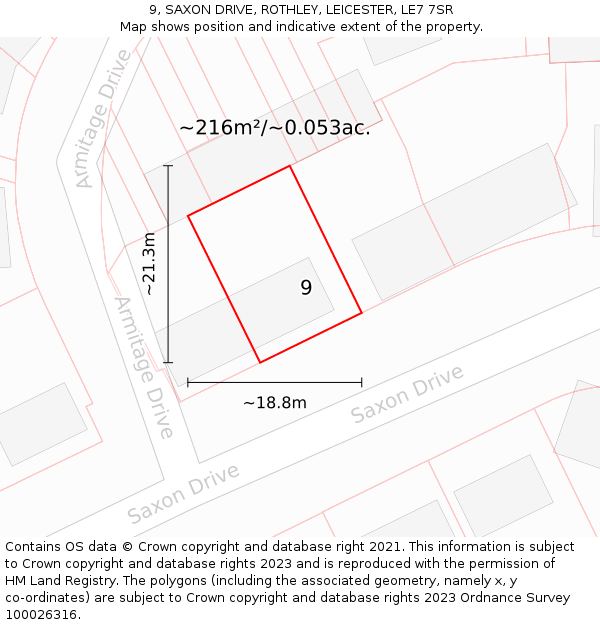 9, SAXON DRIVE, ROTHLEY, LEICESTER, LE7 7SR: Plot and title map