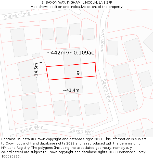 9, SAXON WAY, INGHAM, LINCOLN, LN1 2FP: Plot and title map