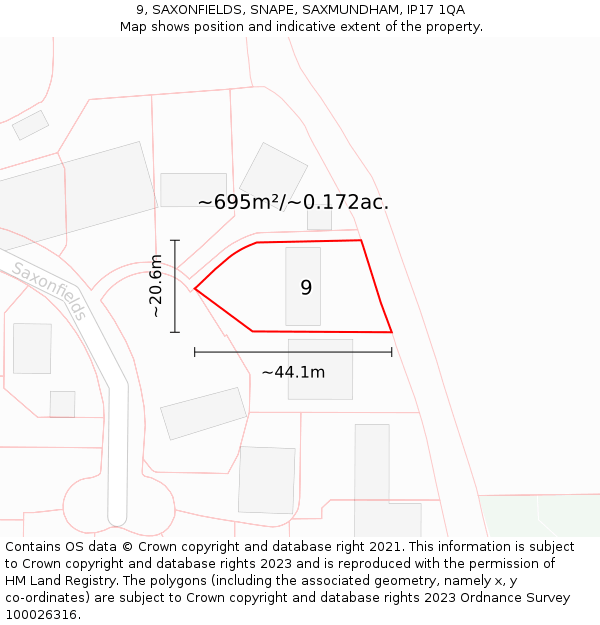 9, SAXONFIELDS, SNAPE, SAXMUNDHAM, IP17 1QA: Plot and title map