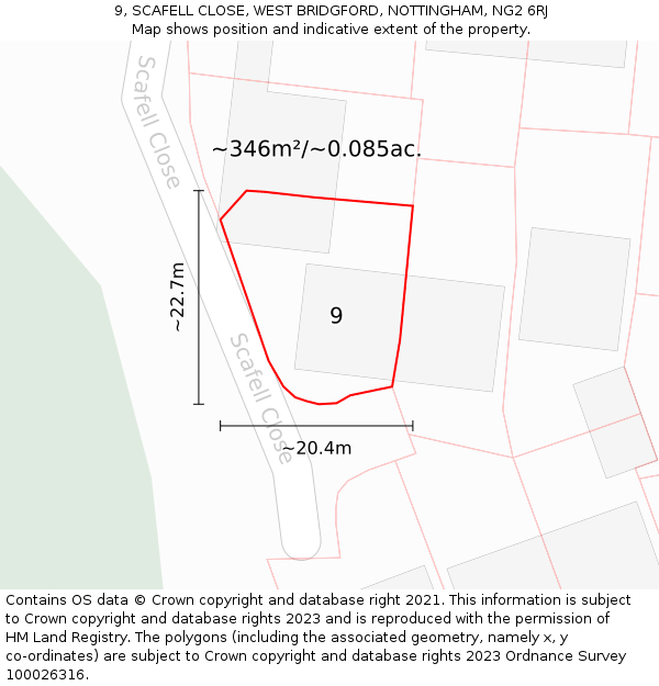 9, SCAFELL CLOSE, WEST BRIDGFORD, NOTTINGHAM, NG2 6RJ: Plot and title map