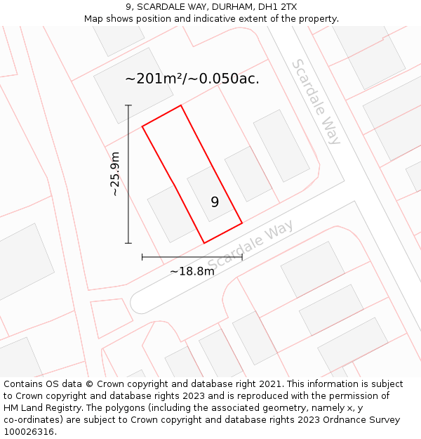 9, SCARDALE WAY, DURHAM, DH1 2TX: Plot and title map