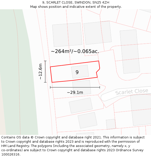 9, SCARLET CLOSE, SWINDON, SN25 4ZH: Plot and title map