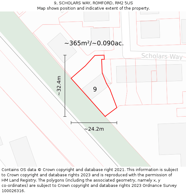 9, SCHOLARS WAY, ROMFORD, RM2 5US: Plot and title map