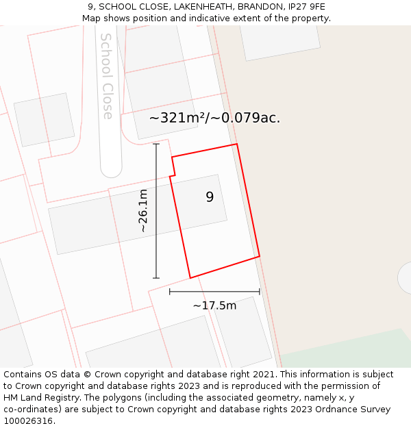 9, SCHOOL CLOSE, LAKENHEATH, BRANDON, IP27 9FE: Plot and title map