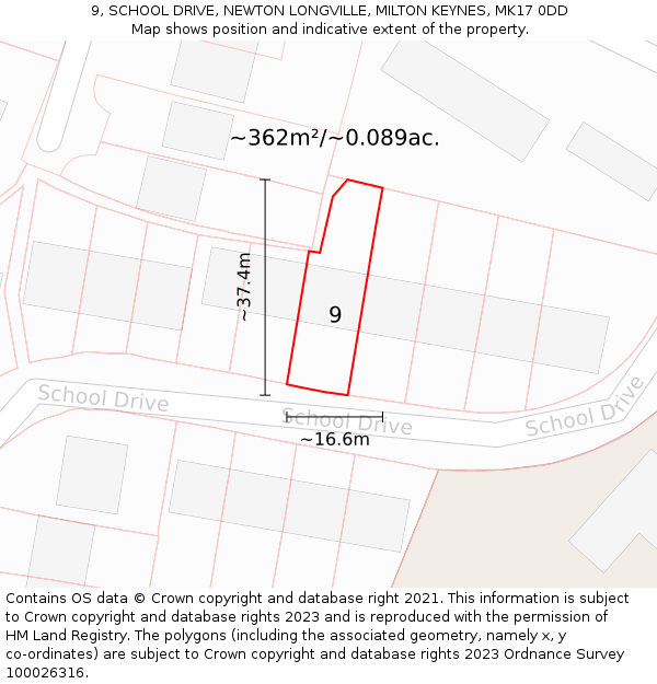 9, SCHOOL DRIVE, NEWTON LONGVILLE, MILTON KEYNES, MK17 0DD: Plot and title map