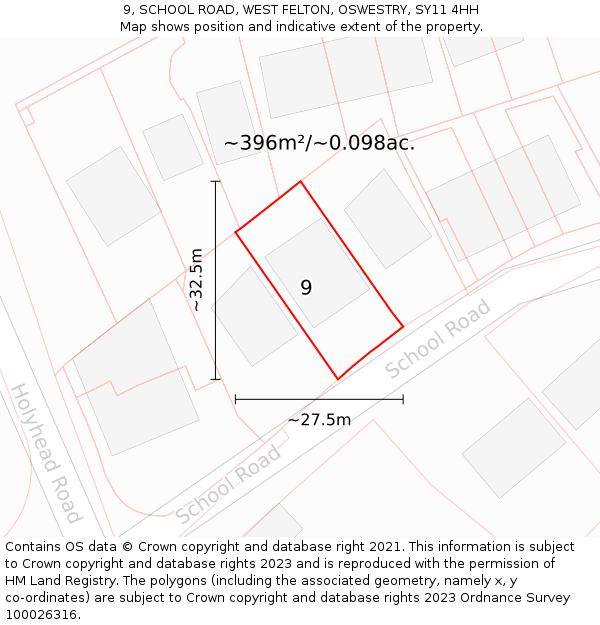 9, SCHOOL ROAD, WEST FELTON, OSWESTRY, SY11 4HH: Plot and title map