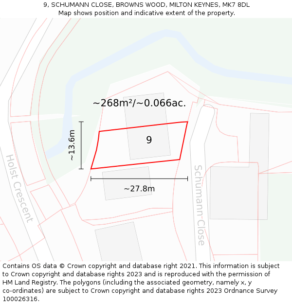 9, SCHUMANN CLOSE, BROWNS WOOD, MILTON KEYNES, MK7 8DL: Plot and title map