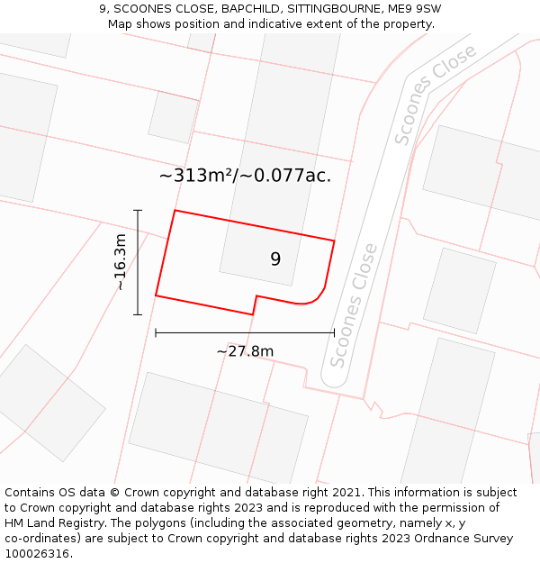 9, SCOONES CLOSE, BAPCHILD, SITTINGBOURNE, ME9 9SW: Plot and title map