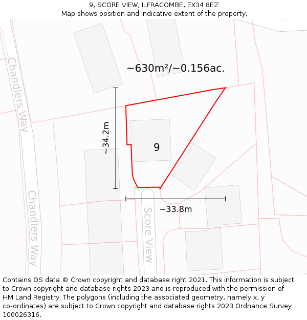 9, SCORE VIEW, ILFRACOMBE, EX34 8EZ: Plot and title map