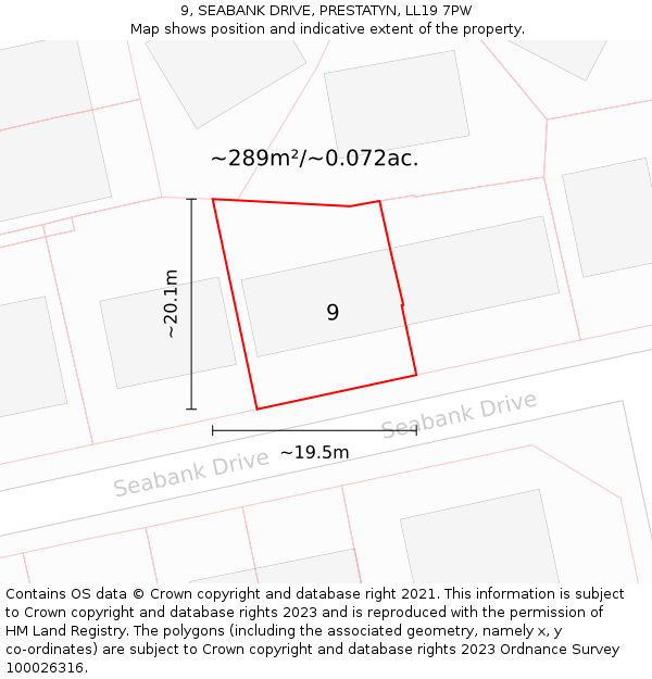 9, SEABANK DRIVE, PRESTATYN, LL19 7PW: Plot and title map