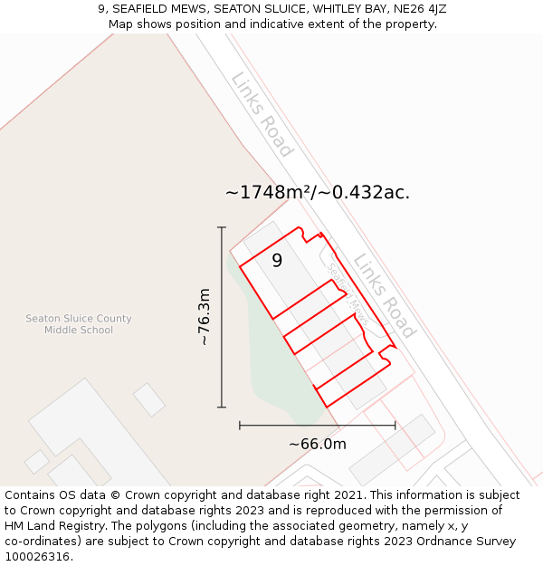 9, SEAFIELD MEWS, SEATON SLUICE, WHITLEY BAY, NE26 4JZ: Plot and title map