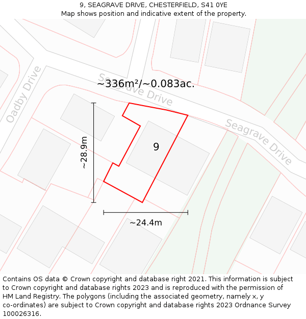 9, SEAGRAVE DRIVE, CHESTERFIELD, S41 0YE: Plot and title map