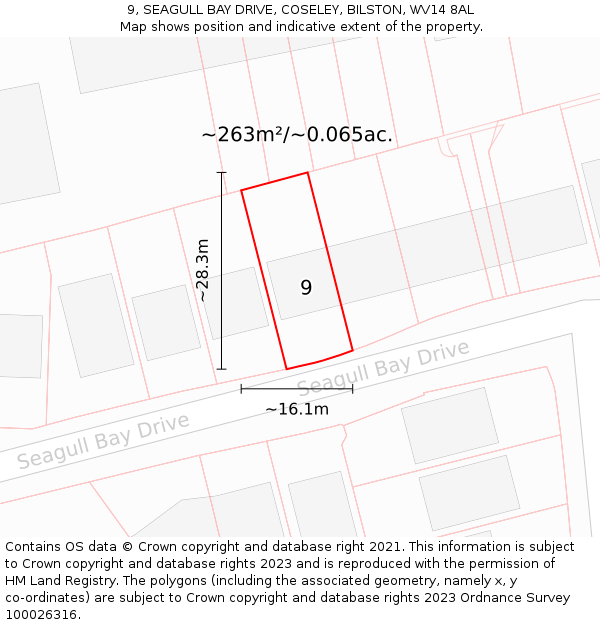 9, SEAGULL BAY DRIVE, COSELEY, BILSTON, WV14 8AL: Plot and title map