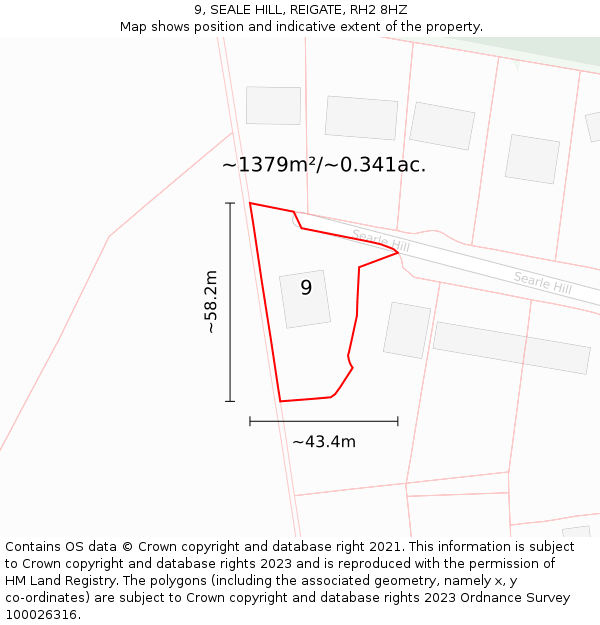 9, SEALE HILL, REIGATE, RH2 8HZ: Plot and title map