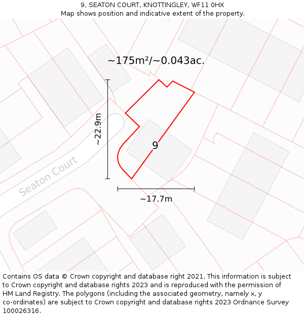 9, SEATON COURT, KNOTTINGLEY, WF11 0HX: Plot and title map