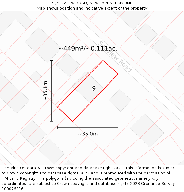 9, SEAVIEW ROAD, NEWHAVEN, BN9 0NP: Plot and title map