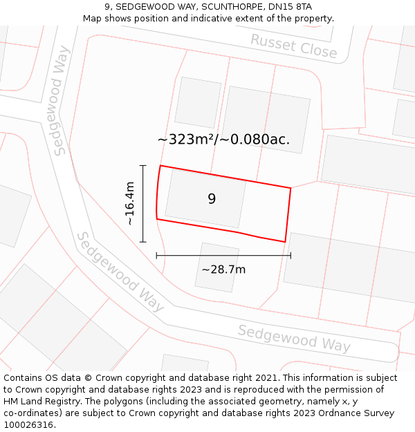 9, SEDGEWOOD WAY, SCUNTHORPE, DN15 8TA: Plot and title map