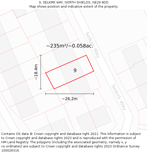 9, SELKIRK WAY, NORTH SHIELDS, NE29 8DD: Plot and title map