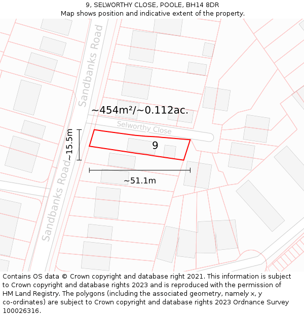 9, SELWORTHY CLOSE, POOLE, BH14 8DR: Plot and title map