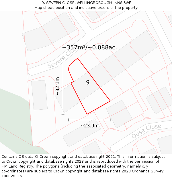 9, SEVERN CLOSE, WELLINGBOROUGH, NN8 5WF: Plot and title map