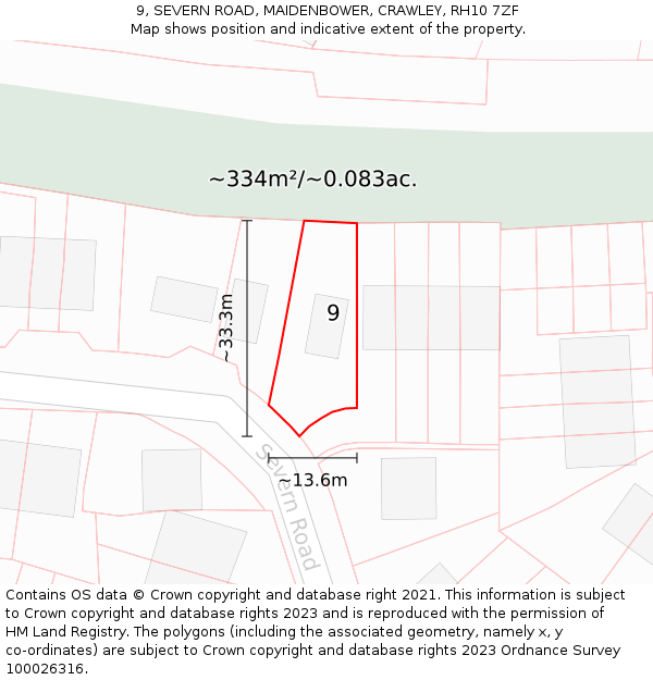 9, SEVERN ROAD, MAIDENBOWER, CRAWLEY, RH10 7ZF: Plot and title map