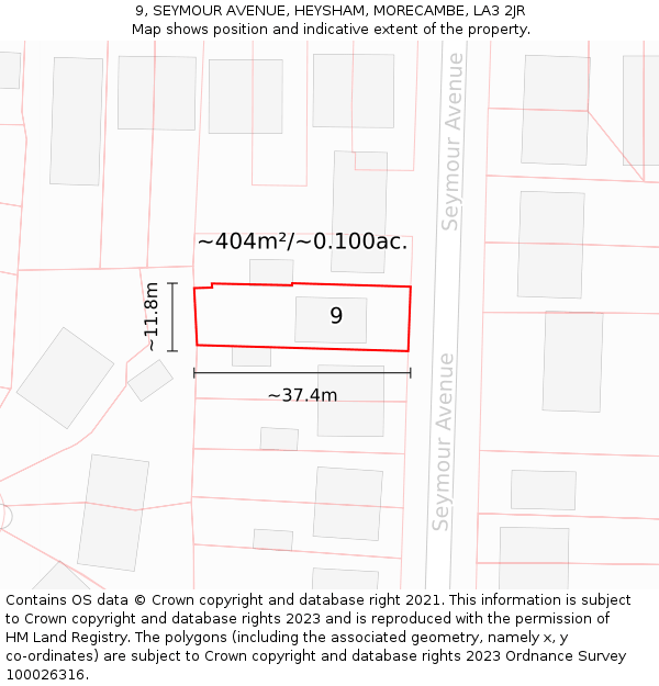 9, SEYMOUR AVENUE, HEYSHAM, MORECAMBE, LA3 2JR: Plot and title map