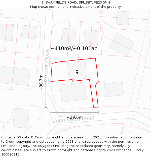 9, SHAMFIELDS ROAD, SPILSBY, PE23 5NN: Plot and title map